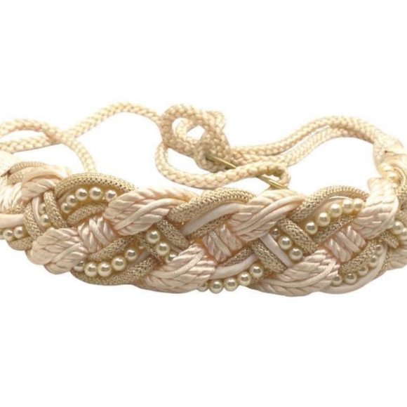 R.O.C Made In Taiwan Vintage Y2K Cream Rope  Belt- Beaded Faux Pearl S/M Belt Vintage Artisan Pearl Rope Taupe Beige Faux Pearl | eBay main image 3